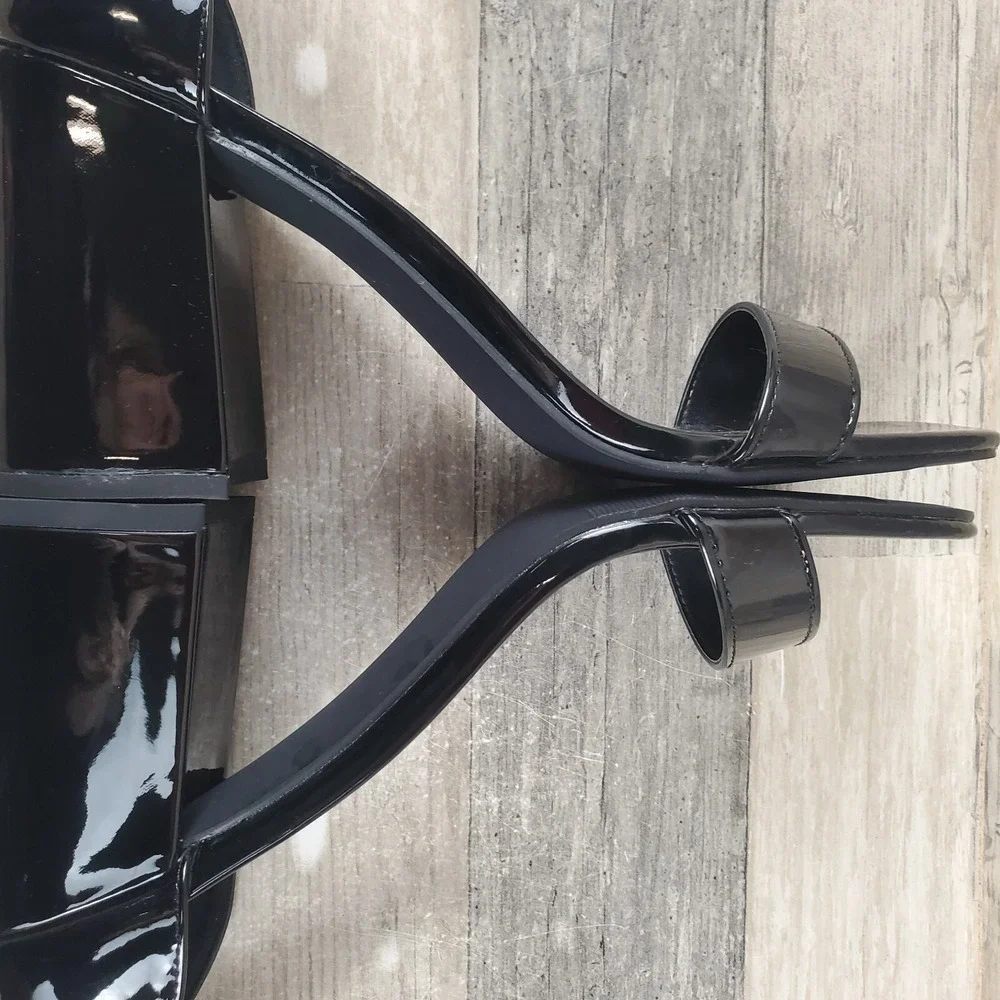 Madden Girl Star Womens Platform Sandal Sz 9 M Black Patent Leather Ankle Strap